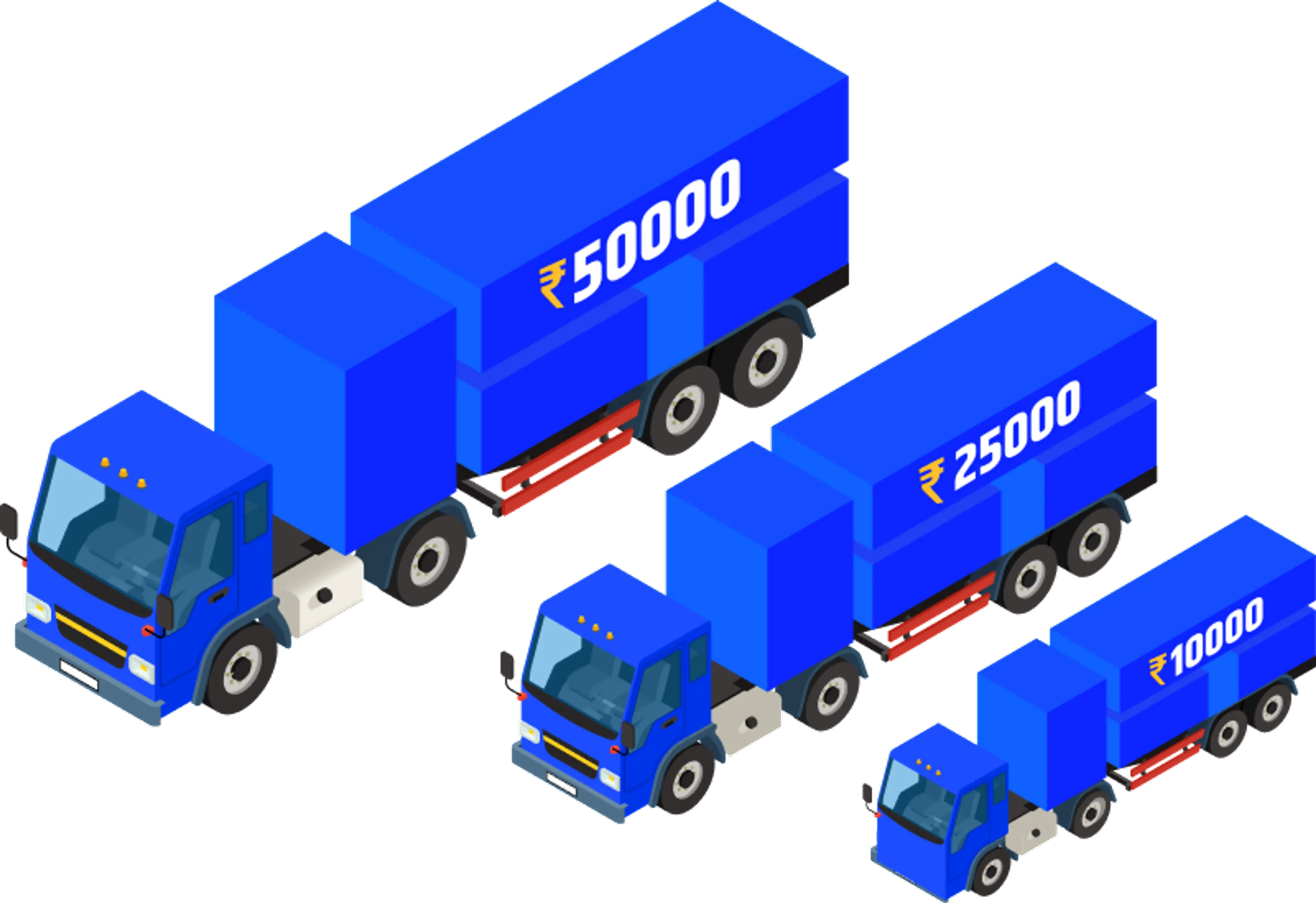 three blue trucks